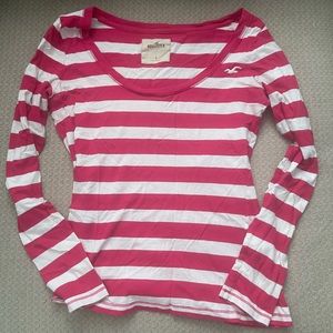 Hollister size small pink and white stripped scoop neck shirt